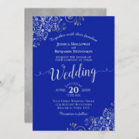 Elégant Mariage Royal Blue & Silver Calligraphy