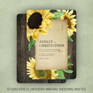 Invitation Élégant Mariage rustique de tournesol en bois