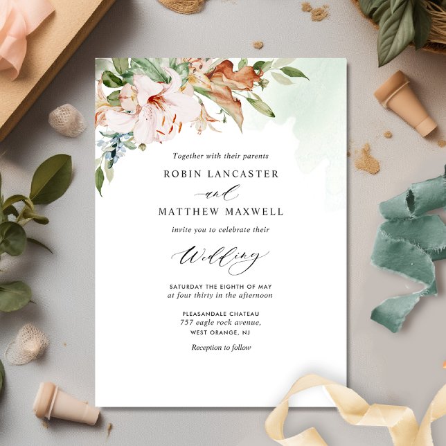 Invitation Élégant Mariage Sage Green et Earth Blooms (Créateur téléchargé)