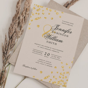 Invitation Élégant Mariage Script Gold Confetti Champagne
