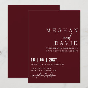 Invitation Élégant Mariage simple de Bourgogne manuscrit