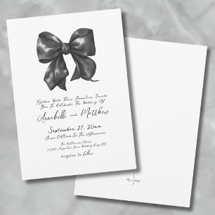 Invitation Élégant Mariage simple manuscrit noir Bow