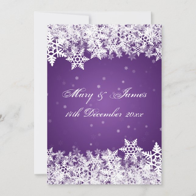 Invitation Élégant Mariage Snowflakes hiver violet (Devant)