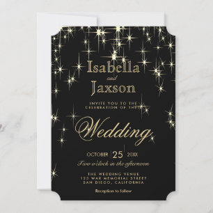 Invitation Élégant Mariage Starlights noir et or