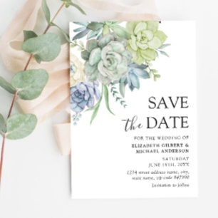 Invitation Élégant Mariage Succulent Enregistrer les dates