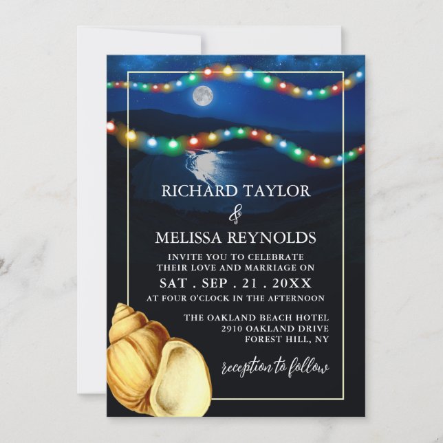 Invitation Elégant mariage sur la plage au clair de lune (Devant)