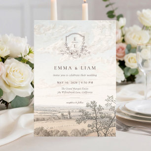 Invitation Élégant Mariage Toile de Pays Français Monogramme