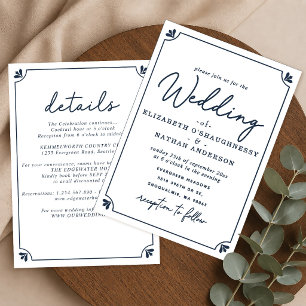 Invitation Élégant Mariage Tout-Compris Simple Blanc & Bleu