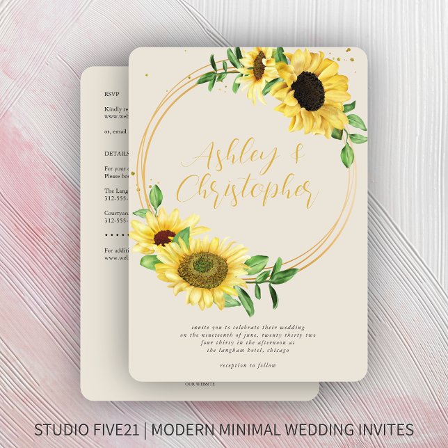 Invitation Élégant Mariage tout-en-un pour tournesol rustique (Créateur téléchargé)