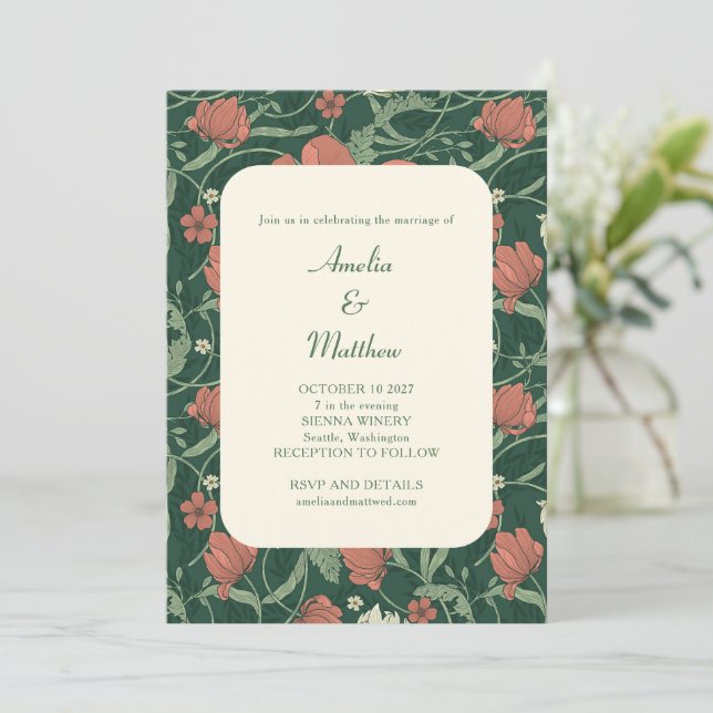 Invitation Élégant Mariage tout-en-un vert rustique (Debout devant)