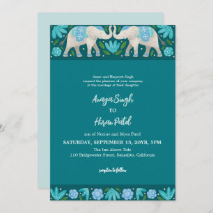Invitation Élégant Mariage traditionnel indien des éléphants