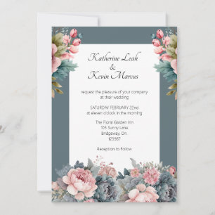 Invitation Élégant Mariage Turquoise bleu floral