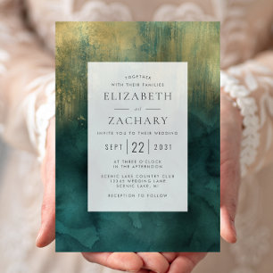 Invitation Elégant Mariage Turquoise Gold Watercolor