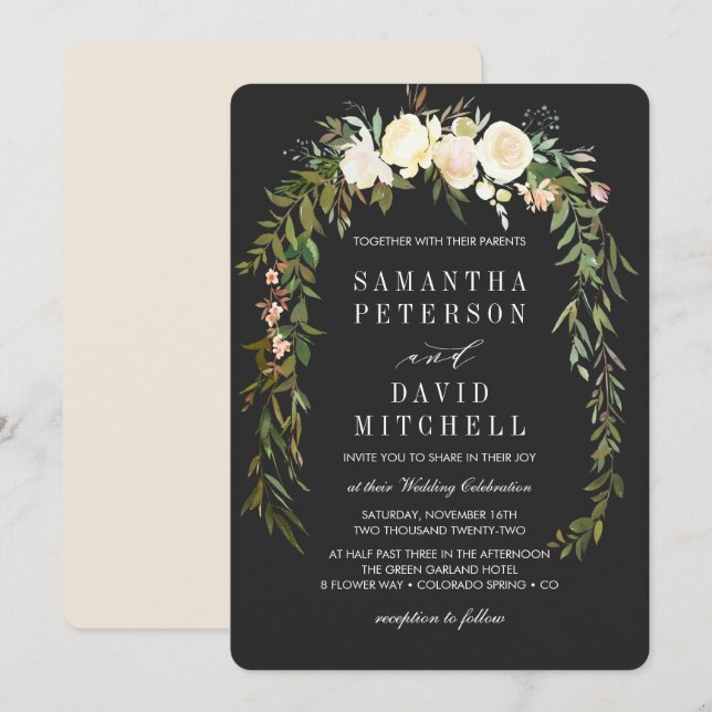 Invitation Elégant Mariage végétal de la Garland Floral (Devant / Derrière)
