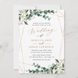 Invitation Élégant Mariage Vert Doré Code QR Tout-en-Un