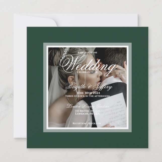 Invitation Élégant Mariage vert émeraude et blanc moderne (Devant)