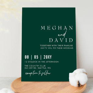 Invitation Élégant Mariage vert émeraude manuscrit