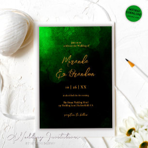 Invitation Élégant Mariage Vert Émeraude Or Personnalisé
