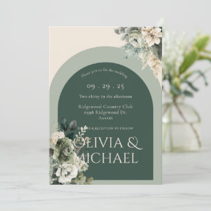 Invitation Élégant Mariage vert floral