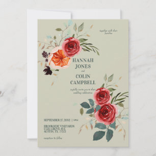 Invitation Élégant Mariage Vintage Boho rouge orange gris