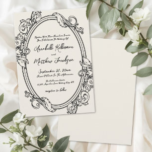 Invitation Élégant Mariage Vintage Dessiné à la Main