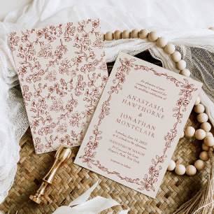 Invitation Élégant Mariage Vintage en terre cuite