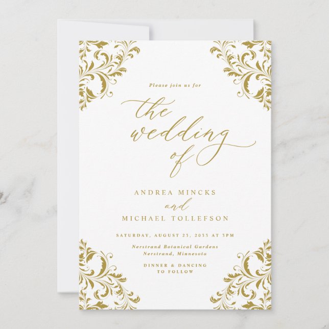 Invitation Élégant Mariage Vintage Gold (Devant)