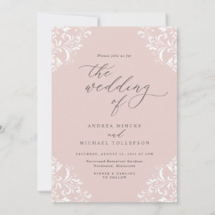 Invitation Élégant Mariage Vintage rose pâle