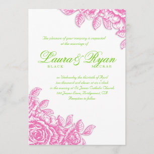 Invitation Élégant mariage vintage rose vert rose rose