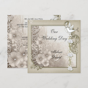 Invitation Elégant mariage vintage Sepia White Dove