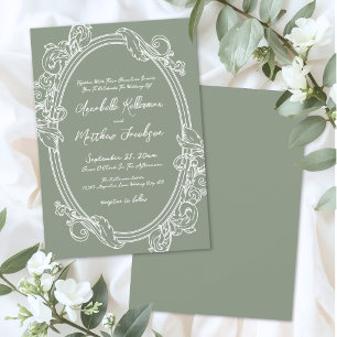 Invitation Élégant Mariage Vintage Vert Sauge