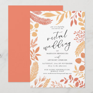 Invitation Élégant Mariage virtuel de la Botanique Orange