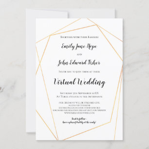 Invitation Élégant Mariage virtuel géométrique simple or