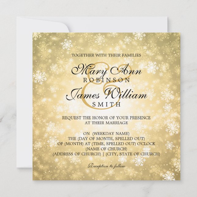Invitation Elégant Mariage Wonderland Hiver Sparkle Gold (Devant)