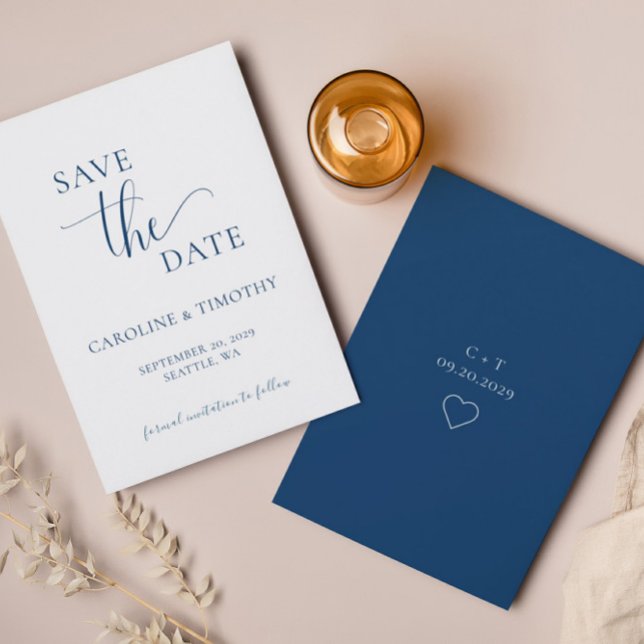 Invitation Elégant Marine Bleu Mariage Blanc Enregistrer La C (Créateur téléchargé)