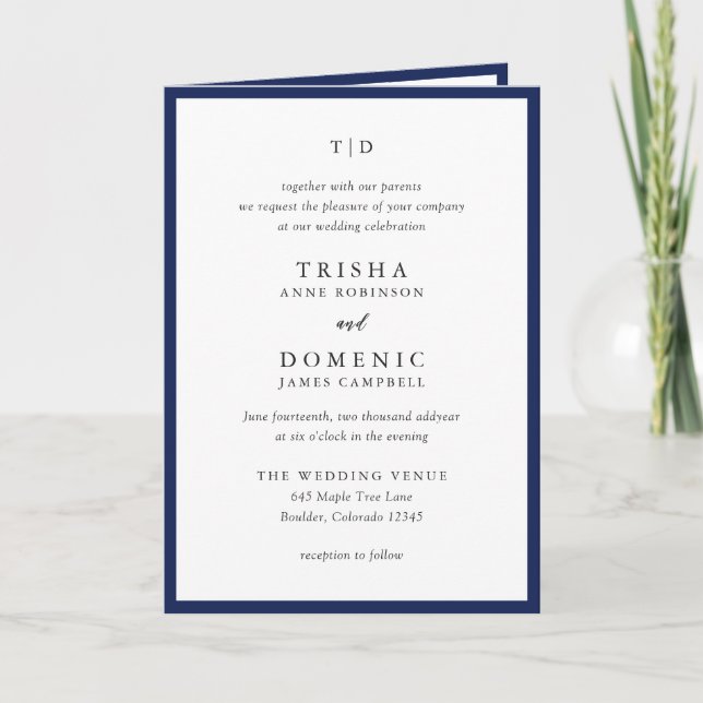 Invitation Élégant Marine bleu Monogramme Mariage moderne (Devant)