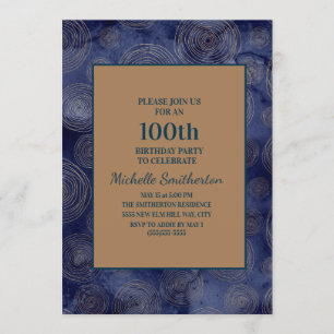 Invitation Elégant Marine Blue Gold 100e anniversaire