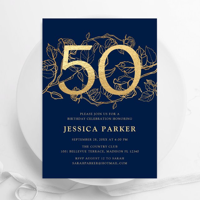 Invitation Elégant Marine Blue Gold 50e anniversaire (Créateur téléchargé)