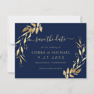 Invitation Elégant Marine Blue Golden Foliage Enregistrer la 