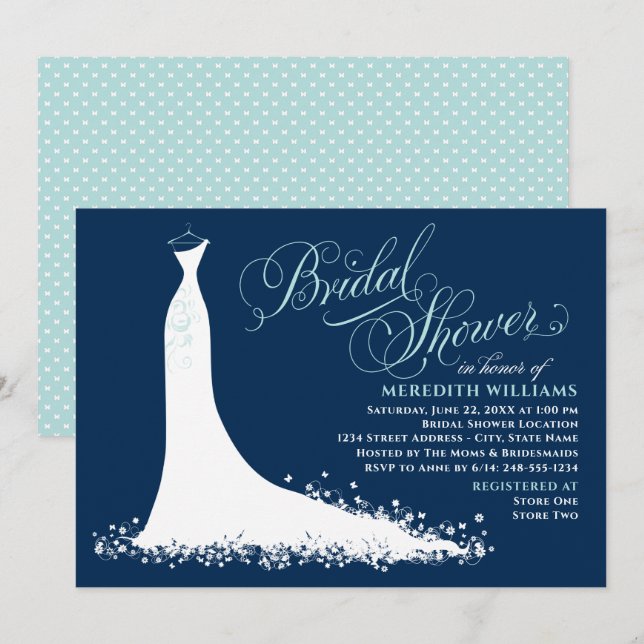 Invitation Elegant Marine et Aqua Mariage Fête des mariées Go (Devant / Derrière)