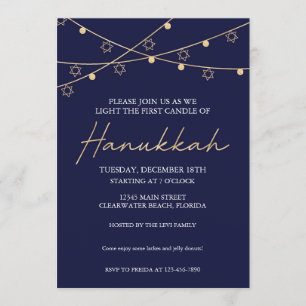 Invitation Elégant Marine et Gold Light Strings Hanoukka Part