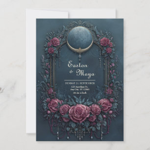 Invitation Élégant marine foncé burgundy floral mariage de so