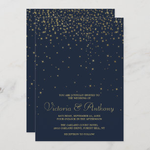Invitation Elégant Marine & Gold Falling Stars Mariage