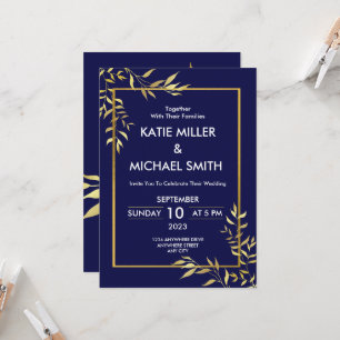 Invitation Elégant Marine & Gold Mariage moderne