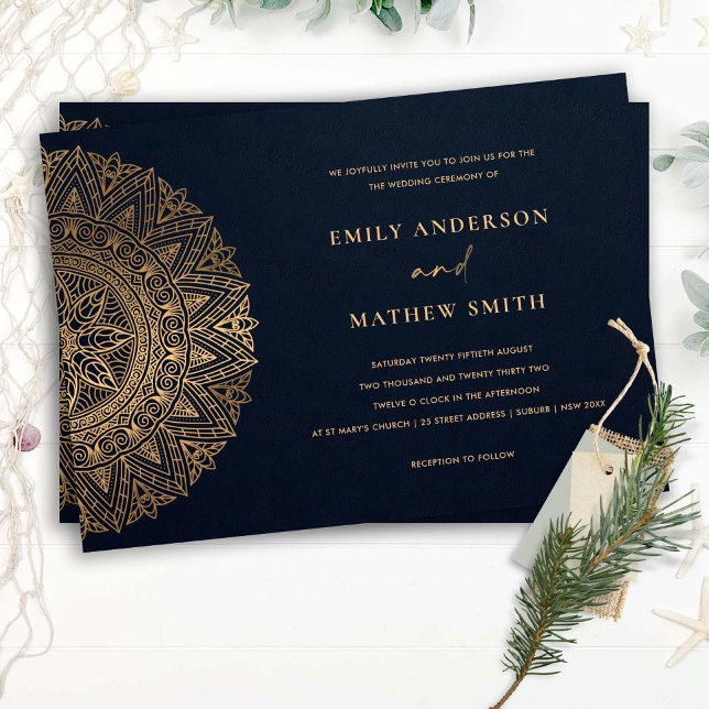INVITATION ELÉGANT MARINE OR CLASSIQUE ORNATE MANDALA MARIAGE (Créateur téléchargé)
