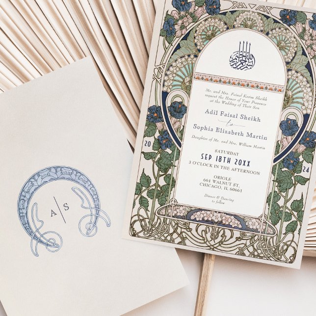Invitation Elegant Marine Sapphire Cream Mariage islamique (Créateur téléchargé)