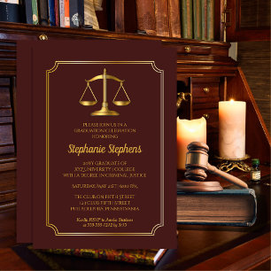 Invitation Elégant Maroon Gold Law Attorney Party