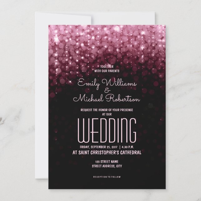 Invitation Élégant marsala de mariage lumières bokeh arrière  (Devant)