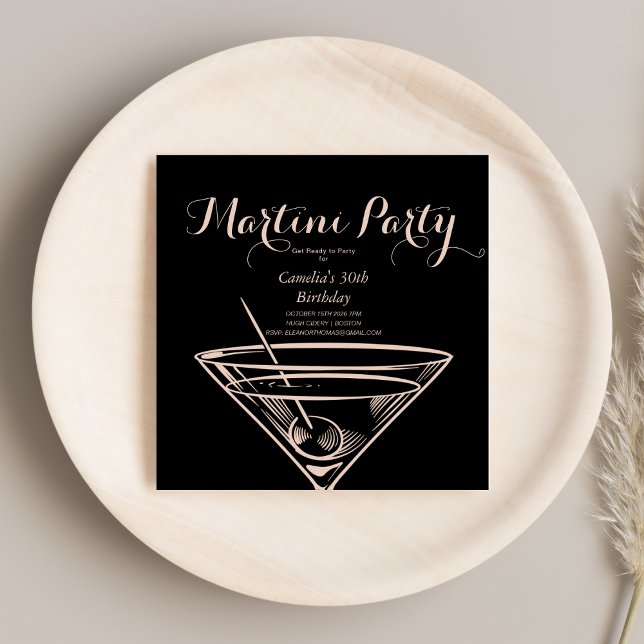 Invitation Elégant Martini Classy Dink Adulte Noir Anniversai (Créateur téléchargé)