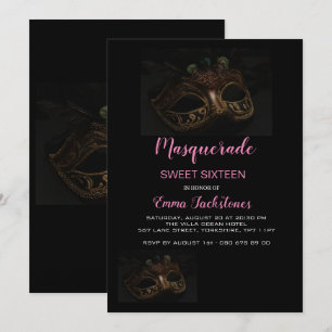 Invitation Elégant Mascarade rose Mascarade thème Sweet sixte
